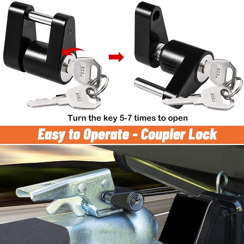 CZC AUTO Hitch Lock Set, Dia 5/8 Inch Trailer Hitch Lock Hitch Receiver Pin Lock for Class III IV 2" and 2-1/2" Receiver, Dia 1/4 Inch Hitch Coupler Lock with 3/4 Inch Span Fits Latch-Type Couplers - Image 4